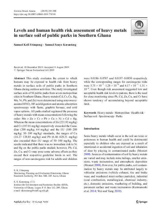 (PDF) Levels and human health risk assessment of heavy metals in ...