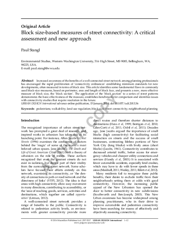 (PDF) Block size-based measures of street connectivity: A critical ...