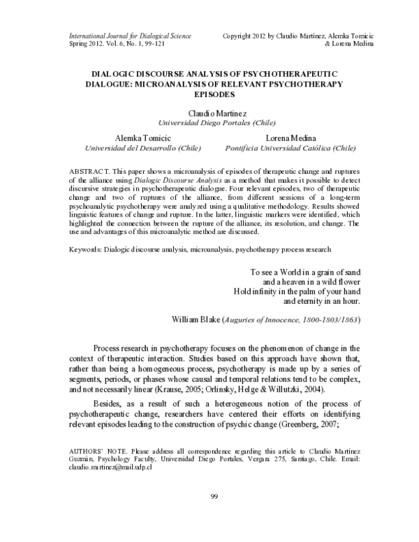 (PDF) Dialogic discourse analysis of psychotherapeutic dialogue ...