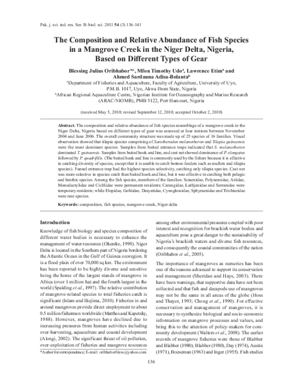 (PDF) The Composition and Relative Abundance of Fish Species in a ...