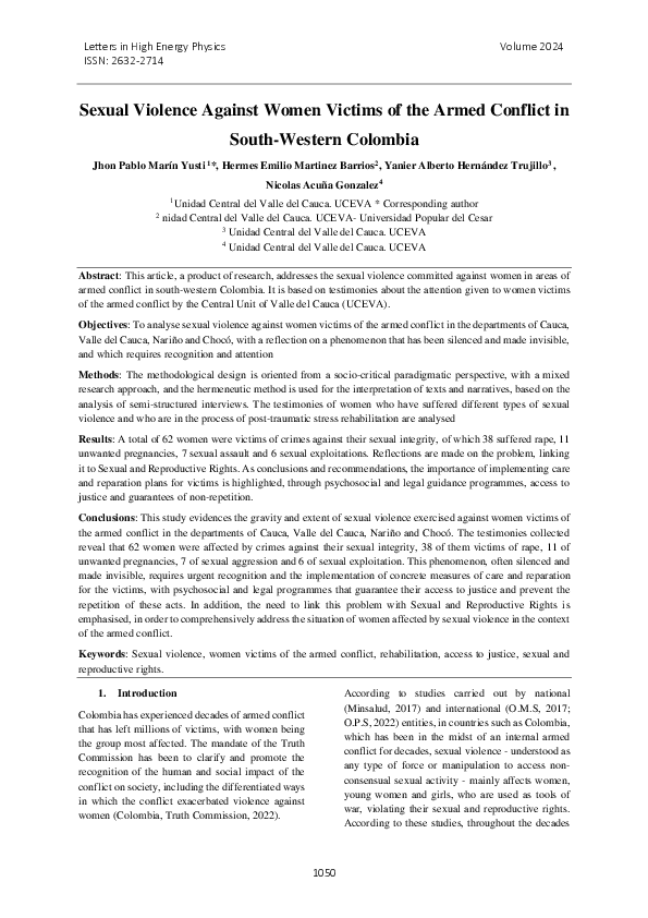 (PDF) Sexual Violence Against Women Victims of the Armed Conflict in ...