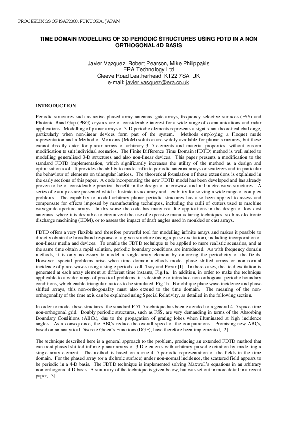 (PDF) Time Domain Modelling of 3D Periodic Structures Using FDTD in a ...