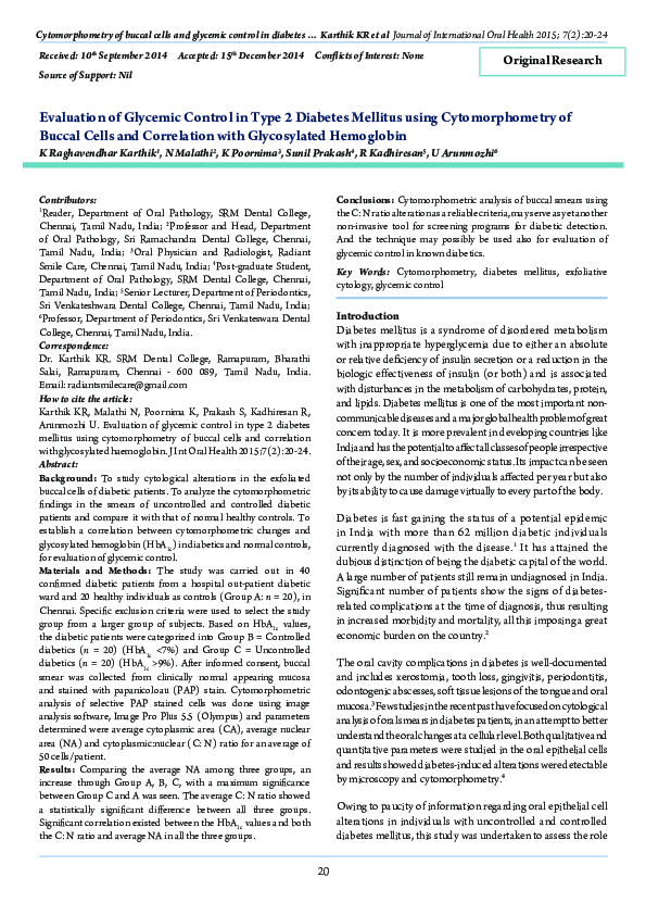 (PDF) Evaluation of Glycemic Control in Type 2 Diabetes Mellitus using ...