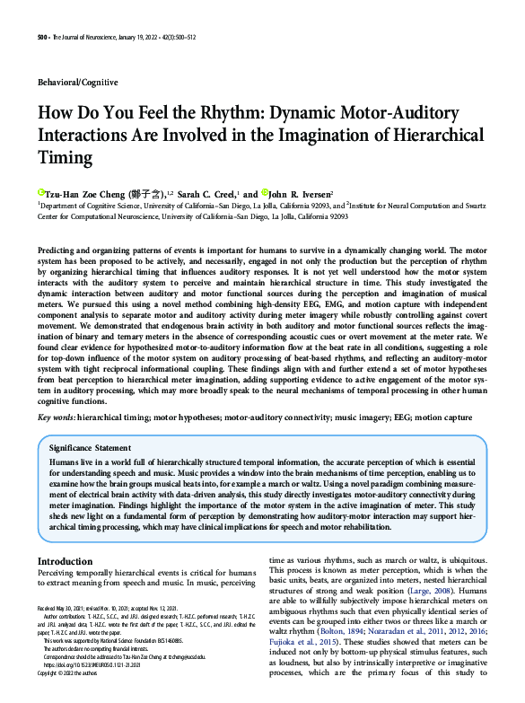 (PDF) How Do You Feel the Rhythm: Dynamic Motor-Auditory Interactions ...