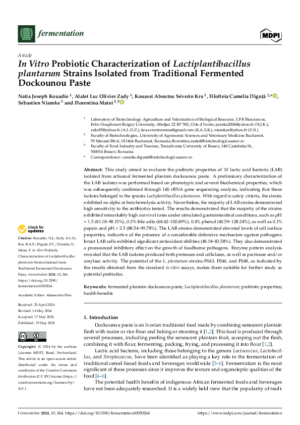 (PDF) In Vitro Probiotic Characterization of Lactiplantibacillus ...
