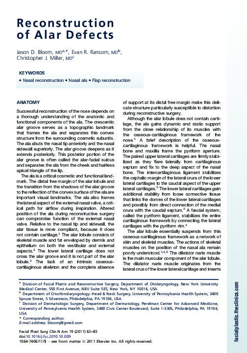 (PDF) Reconstruction of Alar Defects | Evan Ransom - Academia.edu