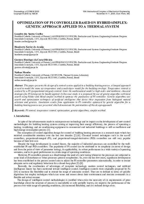 (PDF) Optimization of Pi Controller Based on Hybrid Simplex-Genetic ...