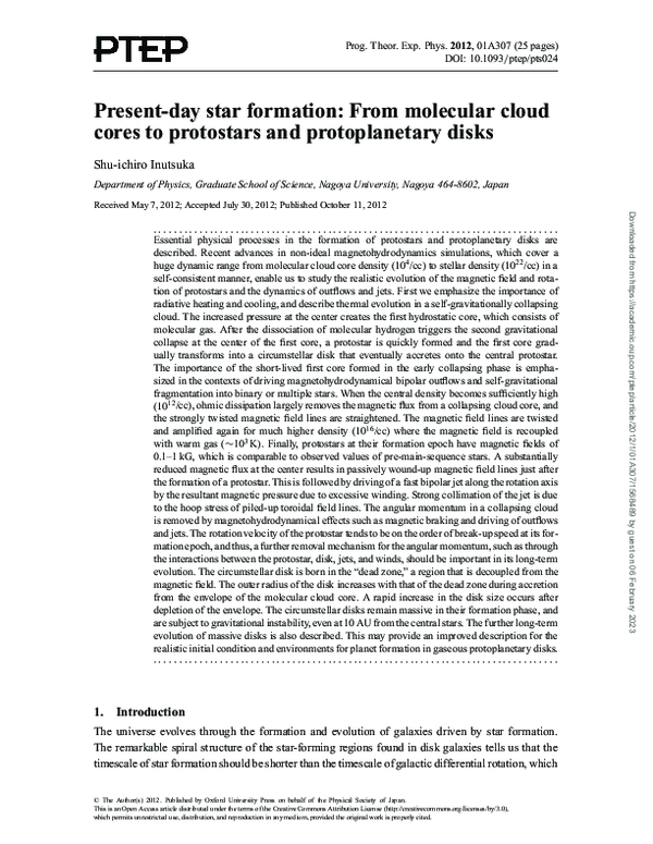 (PDF) Present-day star formation: From molecular cloud cores to ...