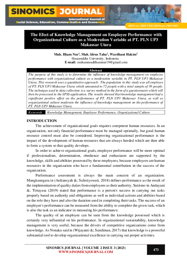 (PDF) The Efect of Knowledge Management on Employee Performance With ...