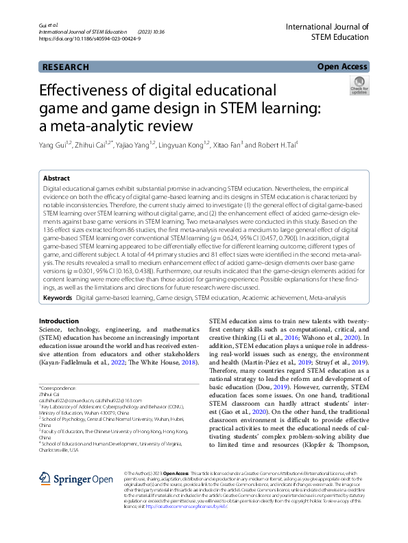 (PDF) Effectiveness of digital educational game and game design in STEM ...
