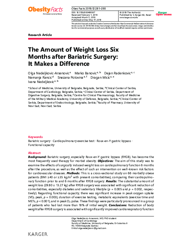(PDF) The Amount of Weight Loss Six Months after Bariatric Surgery: It ...