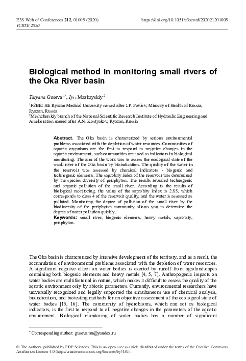(PDF) Biological method in monitoring small rivers of the Oka River basin