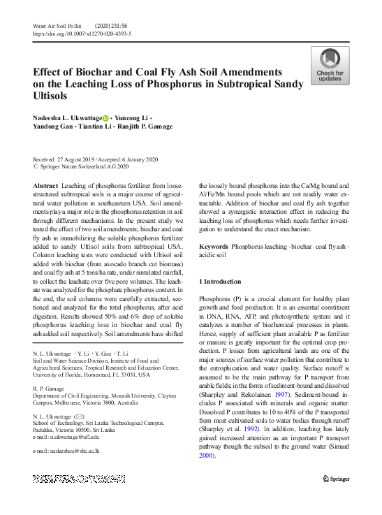 (PDF) Effect of Biochar and Coal Fly Ash Soil Amendments on the ...