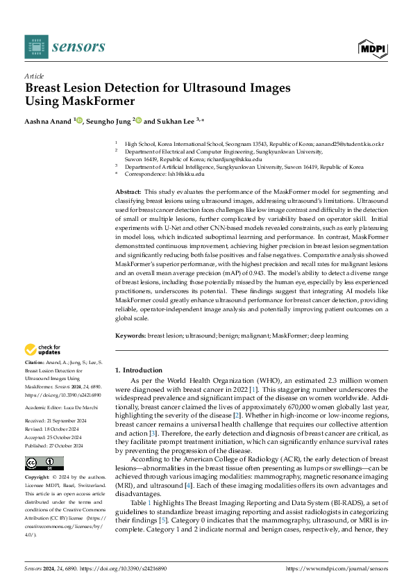 (PDF) Breast Lesion Detection for Ultrasound Images Using MaskFormer
