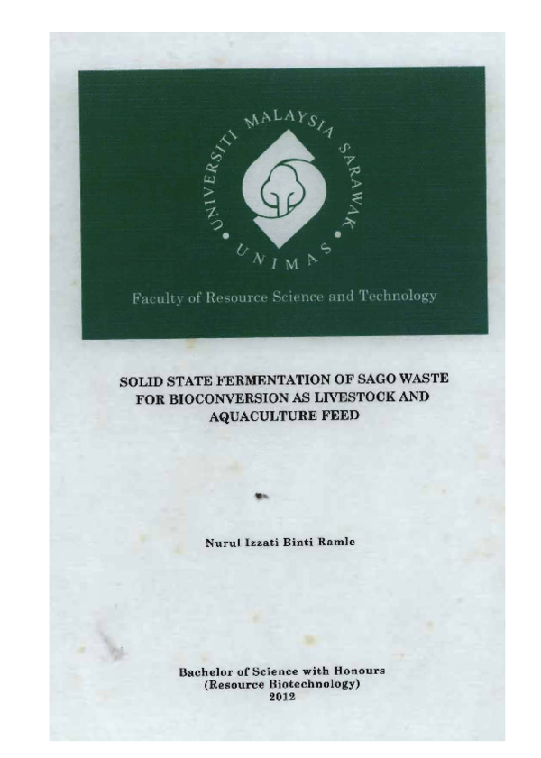 (PDF) Solid state fermentation of sago waste for bioconversion as ...