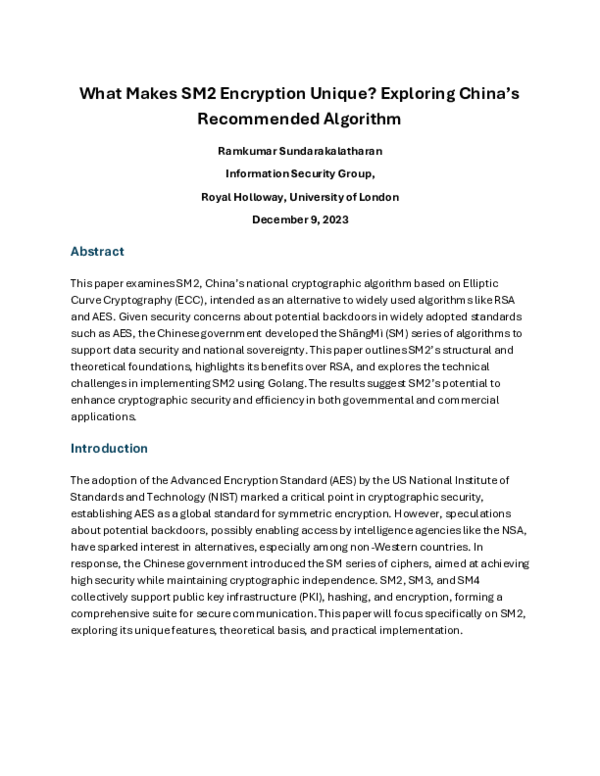 (PDF) What Makes SM2 Encryption Unique? Exploring China's Recommended ...