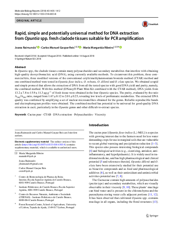 (PDF) Rapid, simple and potentially universal method for DNA extraction ...