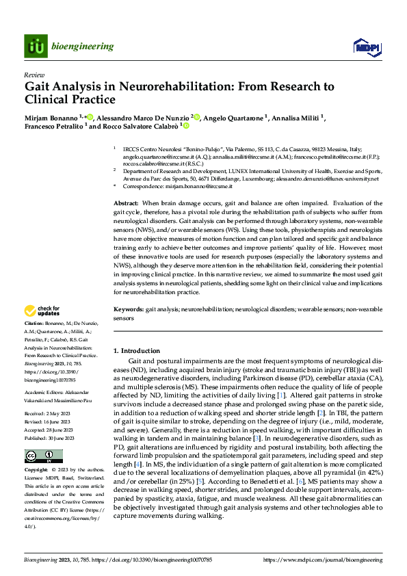 (PDF) Gait Analysis in Neurorehabilitation: From Research to Clinical ...