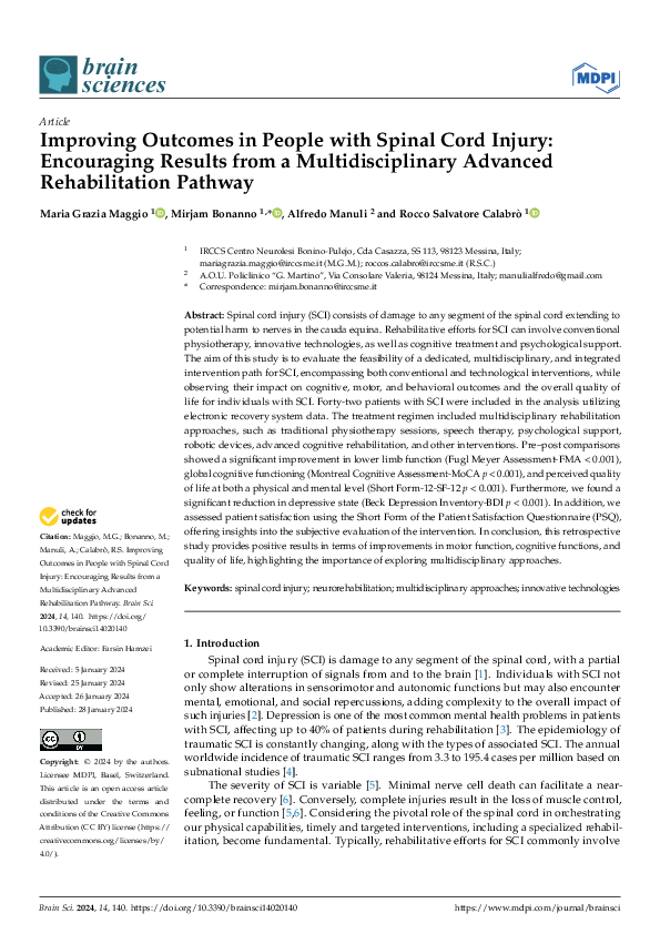 (PDF) Improving Outcomes in People with Spinal Cord Injury: Encouraging ...