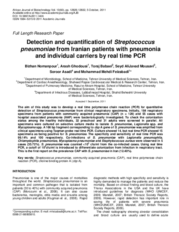 (PDF) Detection and quantification of Streptococcus pneumoniae from ...