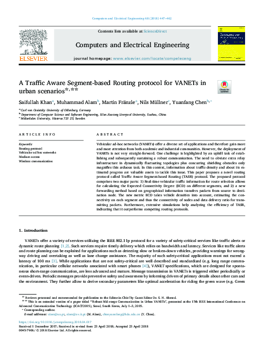 (PDF) A Traffic Aware Segment-based Routing protocol for VANETs in ...