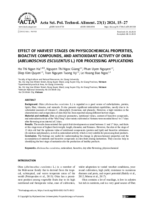 (PDF) Effect of harvest stages on physicochemical properties, bioactive ...