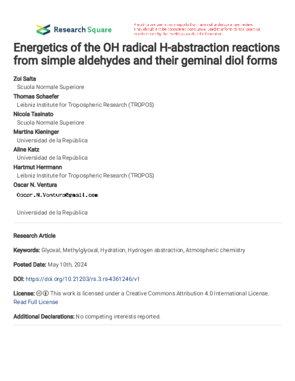 (PDF) Energetics of the OH radical H-abstraction reactions from simple ...