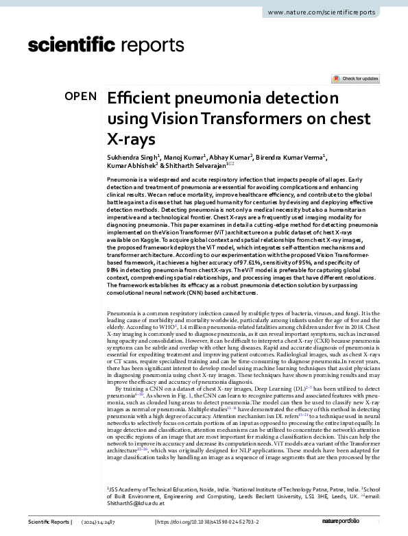 (PDF) Efficient pneumonia detection using Vision Transformers on chest ...