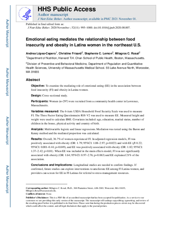 (PDF) Emotional Eating Mediates the Relationship Between Food ...