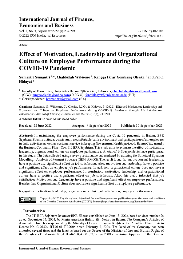 (PDF) Effect of Motivation, Leadership and Organizational Culture on ...