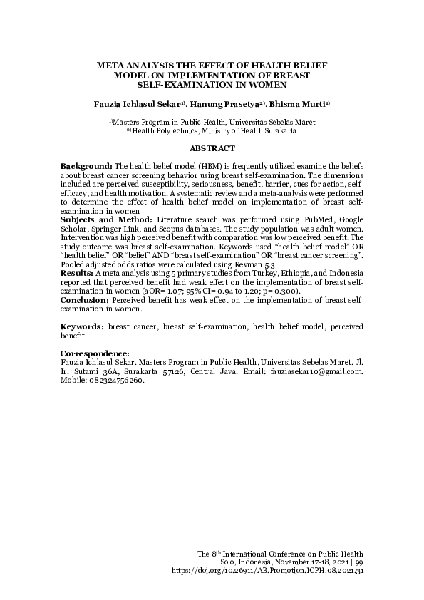 (PDF) Meta Analysis the Effect of Health Belief Model on Implementation ...