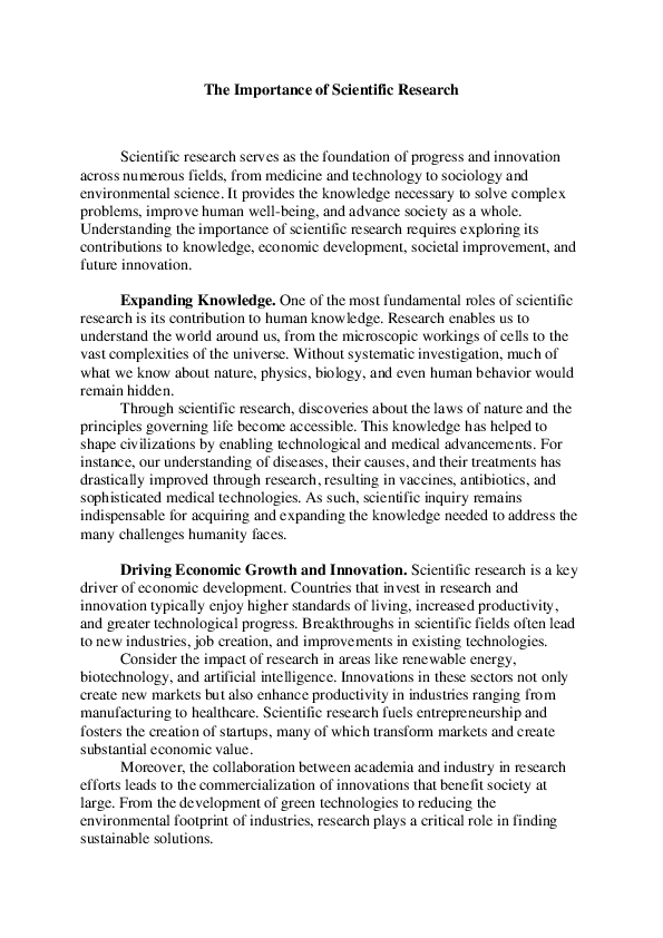 (PDF) The Importance of Scientific Research