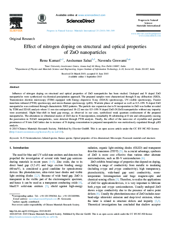 (PDF) Effect of nitrogen doping on structural and optical properties of ...