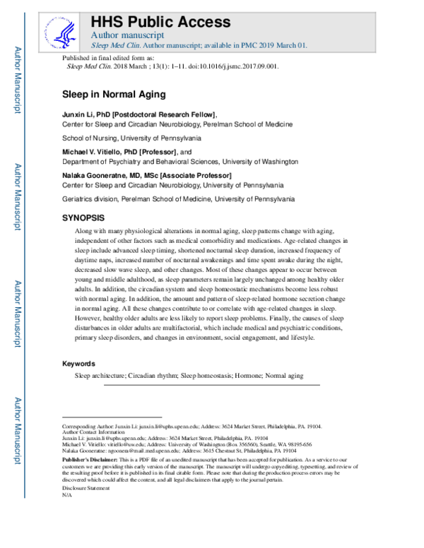 (PDF) Sleep in Normal Aging