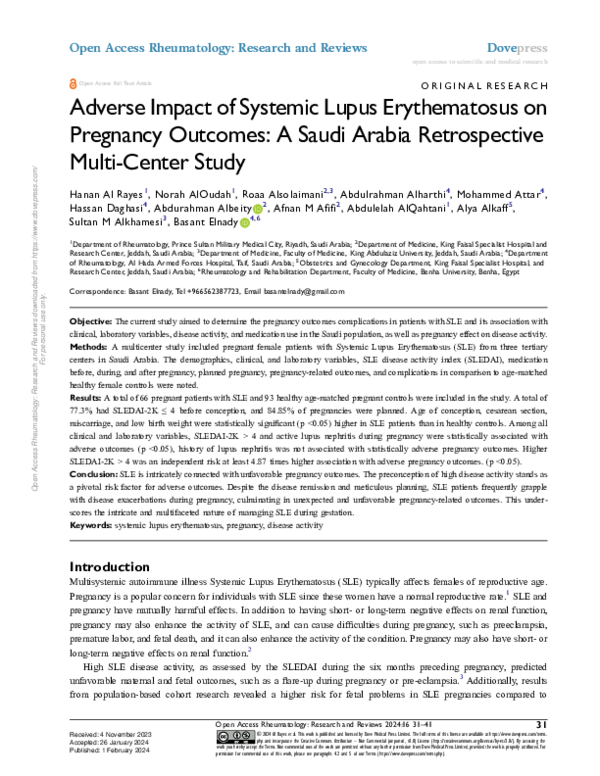 (PDF) Adverse Impact of Systemic Lupus Erythematosus on Pregnancy ...