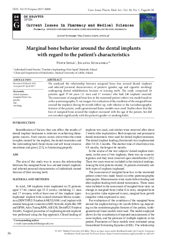 (PDF) Marginal bone behavior around the dental implants with regard to ...
