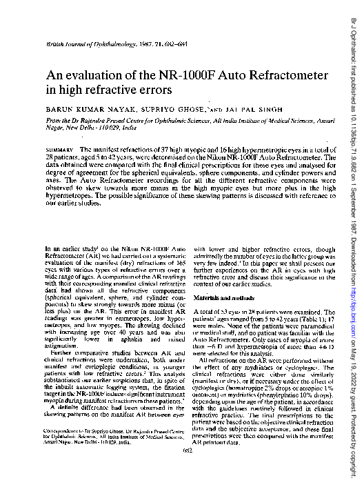 (PDF) An evaluation of the NR-1000F Auto Refractometer in high ...