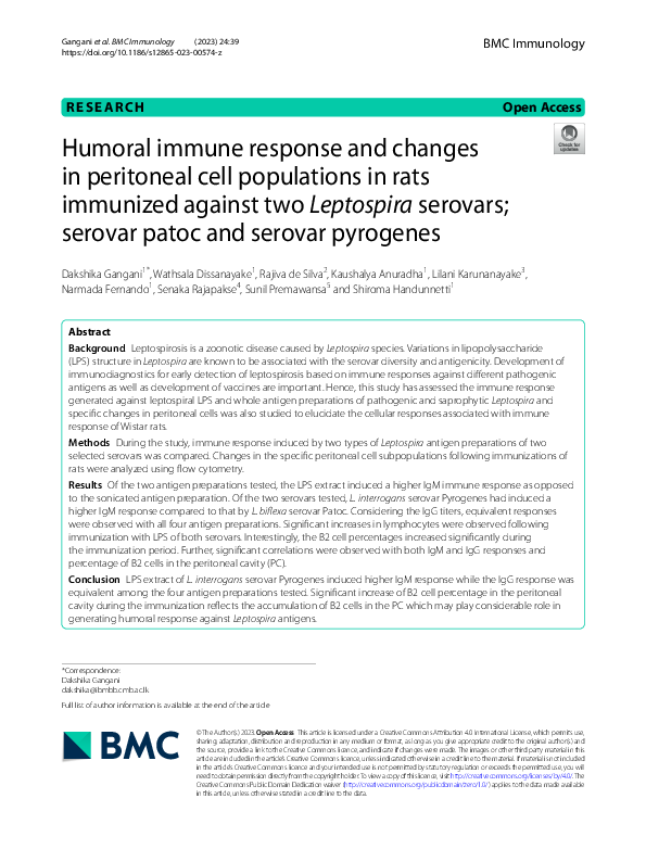 (PDF) Humoral immune response and changes in peritoneal cell ...