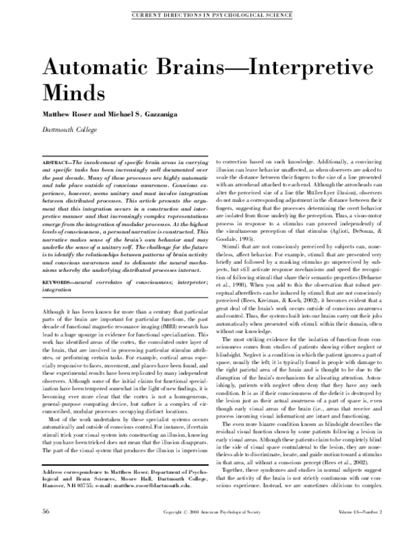 (PDF) Automatic Brains—Interpretive Minds