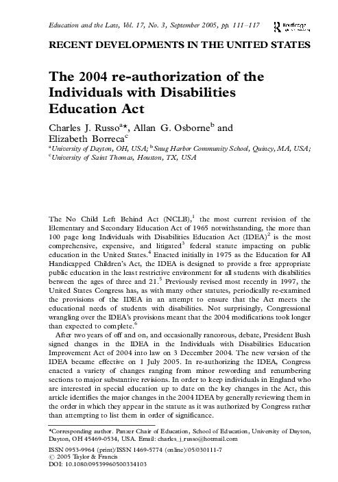 (PDF) The 2004 re-authorization of the Individuals with Disabilities ...