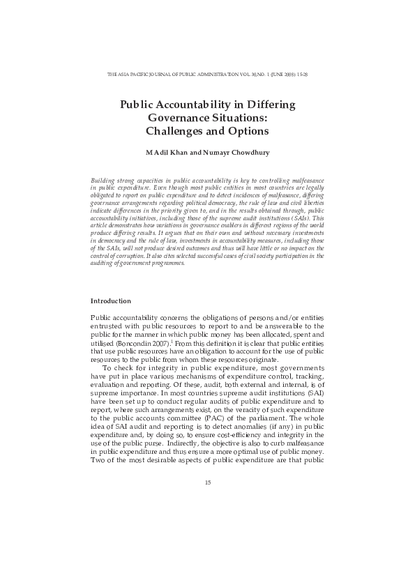 (PDF) Public Accountability in Differing Governance Situations ...