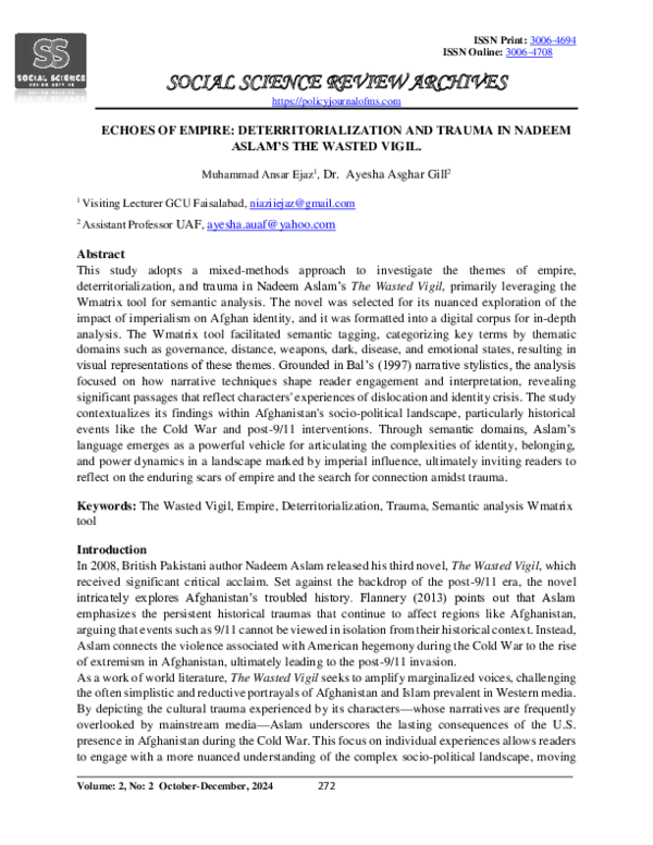 (PDF) ECHOES OF EMPIRE: DETERRITORIALIZATION AND TRAUMA IN NADEEM ASLAM ...