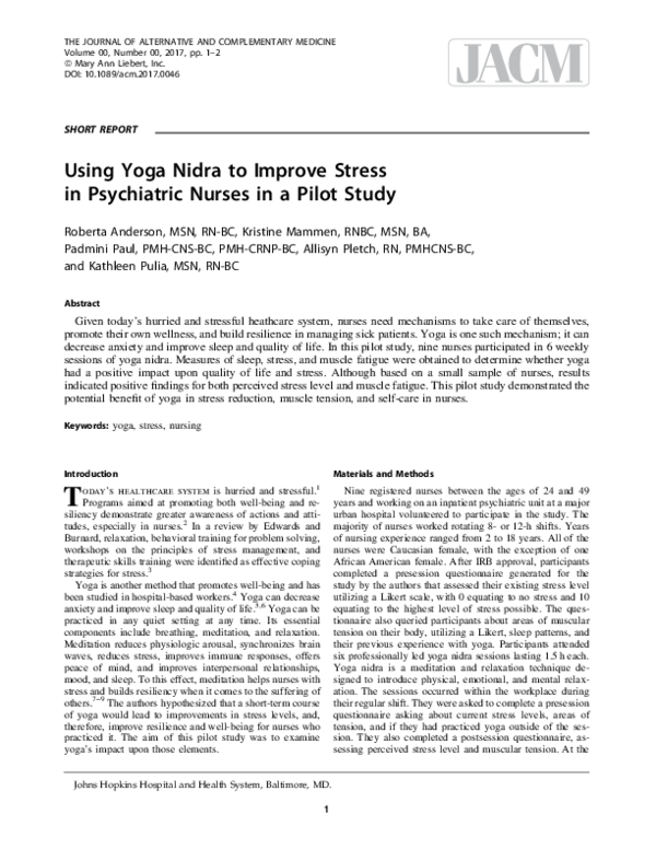 (PDF) Using Yoga Nidra to Improve Stress in Psychiatric Nurses in a ...