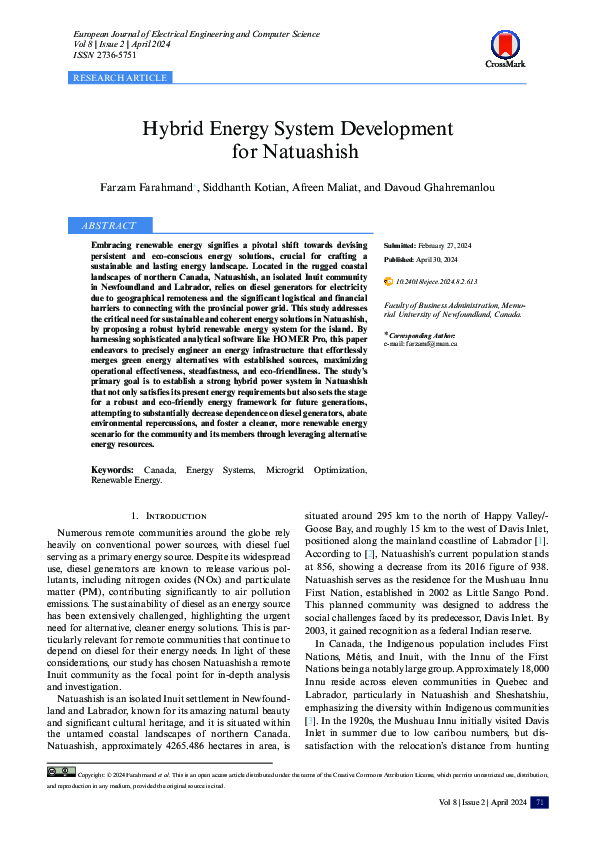 (PDF) Hybrid Energy System Development for Natuashish