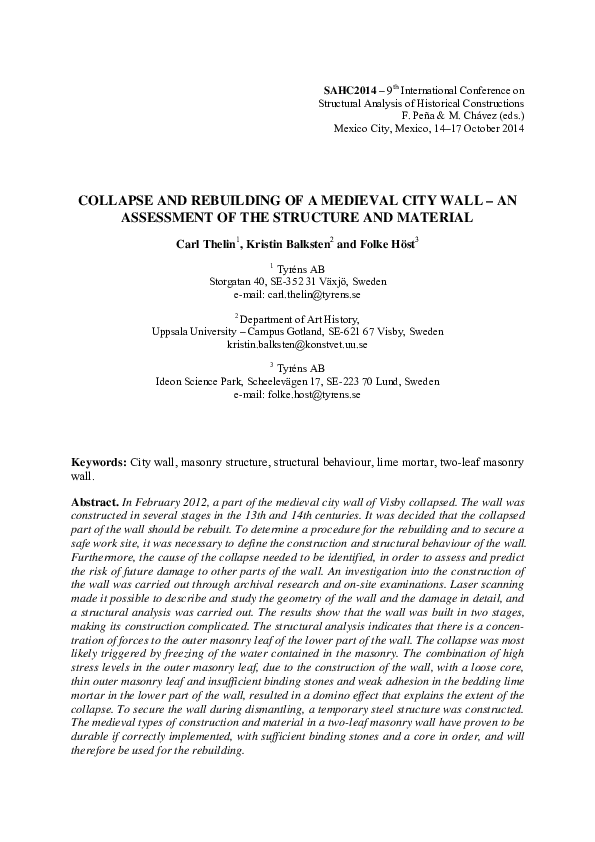 (PDF) Collapse and Rebuilding of a Medieval City Wall - an Assessment ...