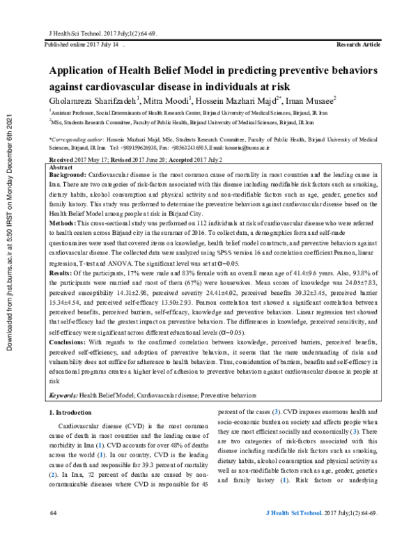 (PDF) Application of Health Belief Model in predicting preventive ...