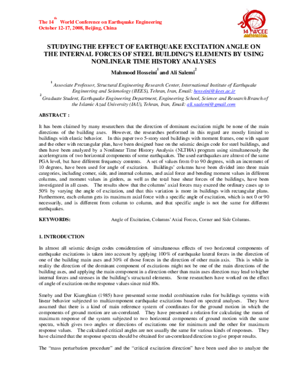 (PDF) Studying the Effect of Earthquake Excitation Angle on the ...