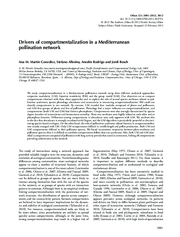 (PDF) Drivers of compartmentalization in a Mediterranean pollination ...