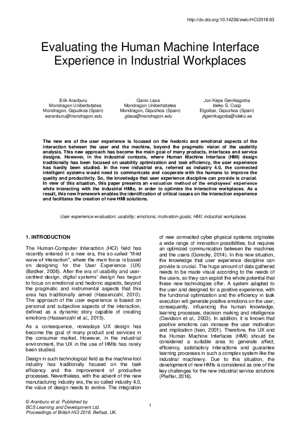 (PDF) Evaluating the Human Machine Interface Experience in Industrial ...