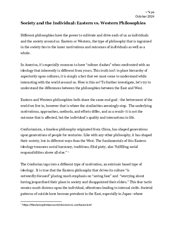 (PDF) Society and the Individual : Eastern vs Western Philosophies